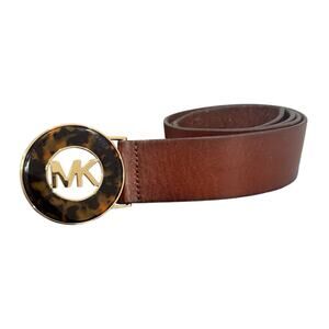 Michael Kors Women Leather Belt Brown Tortoise Shell Logo Size S